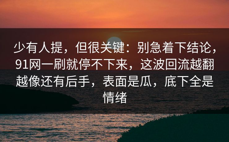 少有人提，但很关键：别急着下结论，91网一刷就停不下来，这波回流越翻越像还有后手，表面是瓜，底下全是情绪
